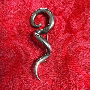 Vintage Modernist Silver-tone Spiral or Squiggle Brooch